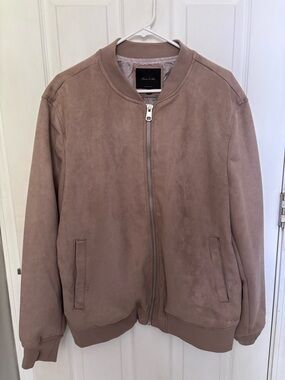 Porter & Ash Mens Faux Suede Full Zip Taupe/Tan Bomber Jacket Size XL
